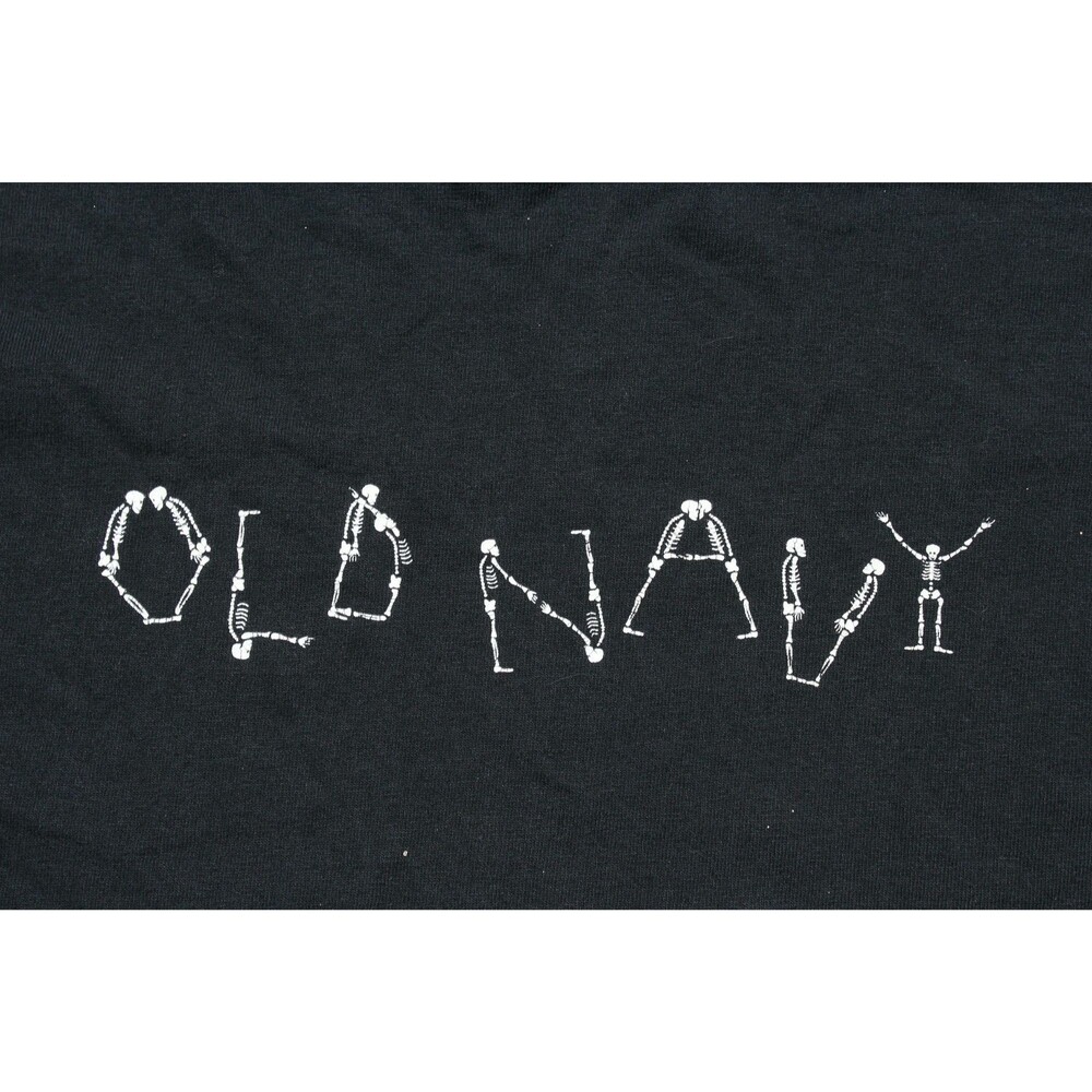 Rare Vintage 90s Old Navy Skeleton Logo Long Sleeve Thrashed Distressed Black T-